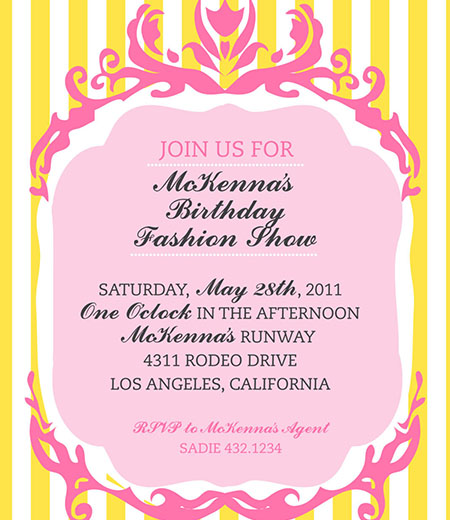 Couture Fashion Show Birthday Party Printable Invitation